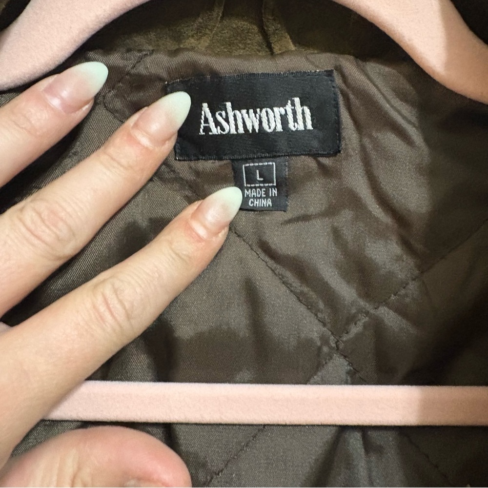 VTG Ashworth Water Repellent Pig Suede Olive Green Brown Men's Jacket Medium - Picture 13 of 13